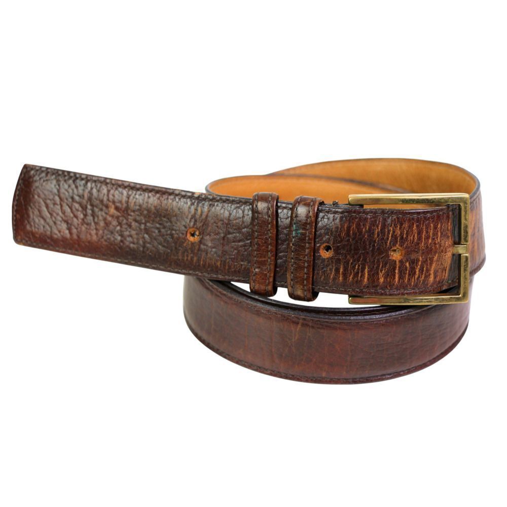 VTG Dooney & Bourke BROWN REAL LEATHER 1 1/8"Wd STITCH DRESS MEN'S BELT 36 (X16